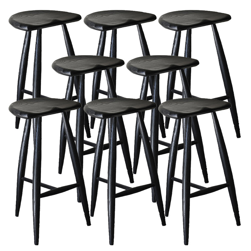 Solid Wood Dining Stools Contoured Seat Bar Stools with Footrest