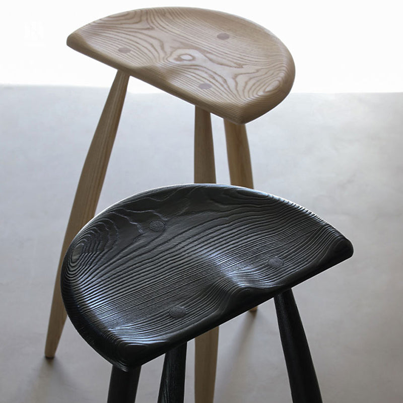 Solid Wood Dining Stools Contoured Seat Bar Stools with Footrest