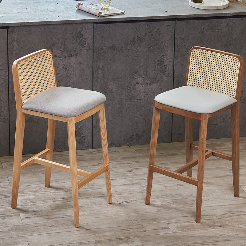 Solid Wood Dining Stools Faux Leather Bar Stools with Footrest