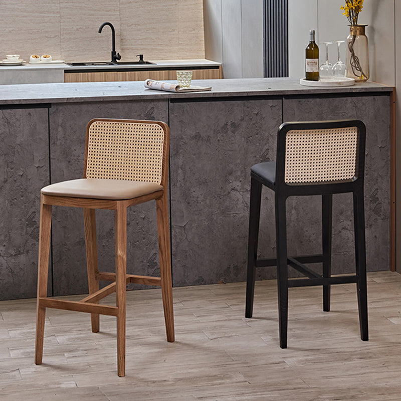 Solid Wood Dining Stools Faux Leather Bar Stools with Footrest