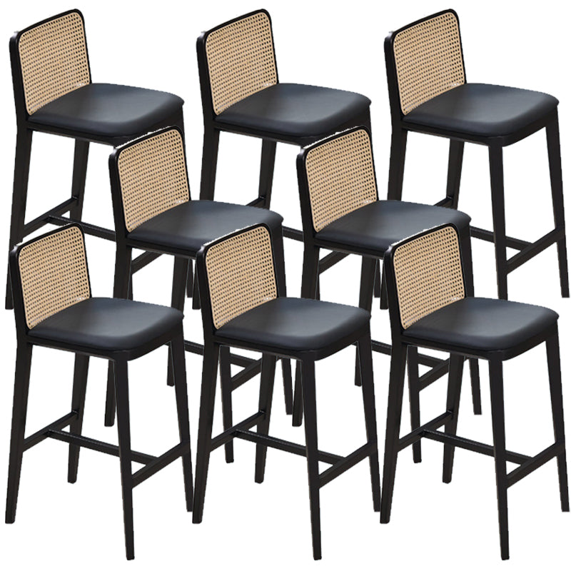 Solid Wood Dining Stools Faux Leather Bar Stools with Footrest