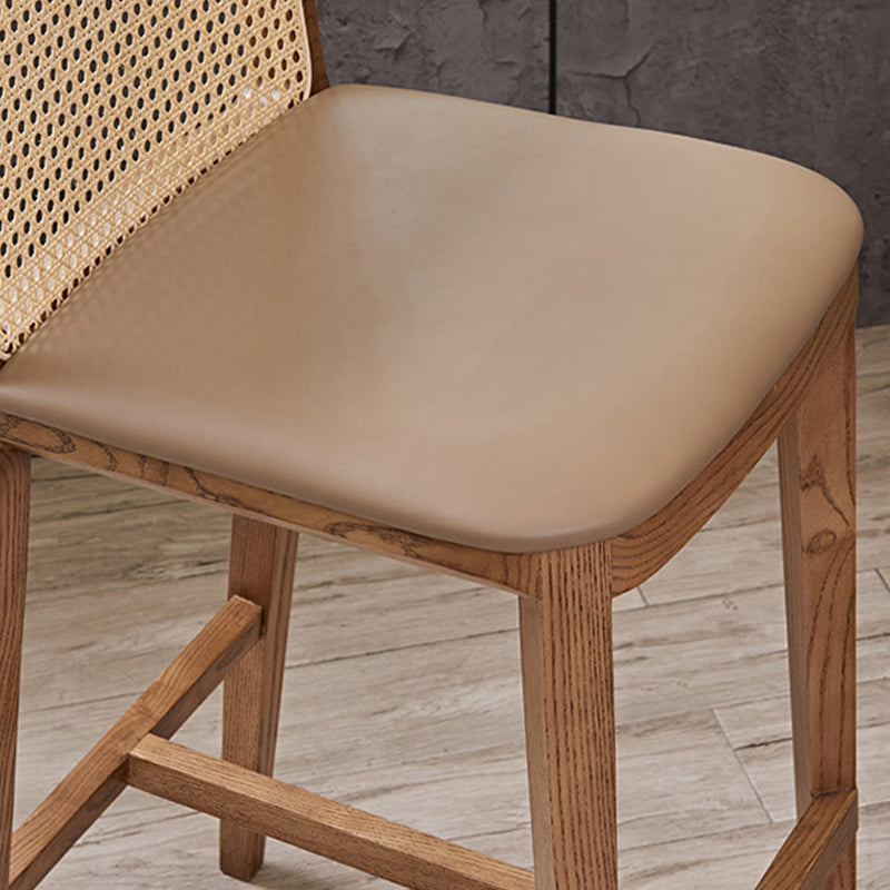 Solid Wood Dining Stools Faux Leather Bar Stools with Footrest