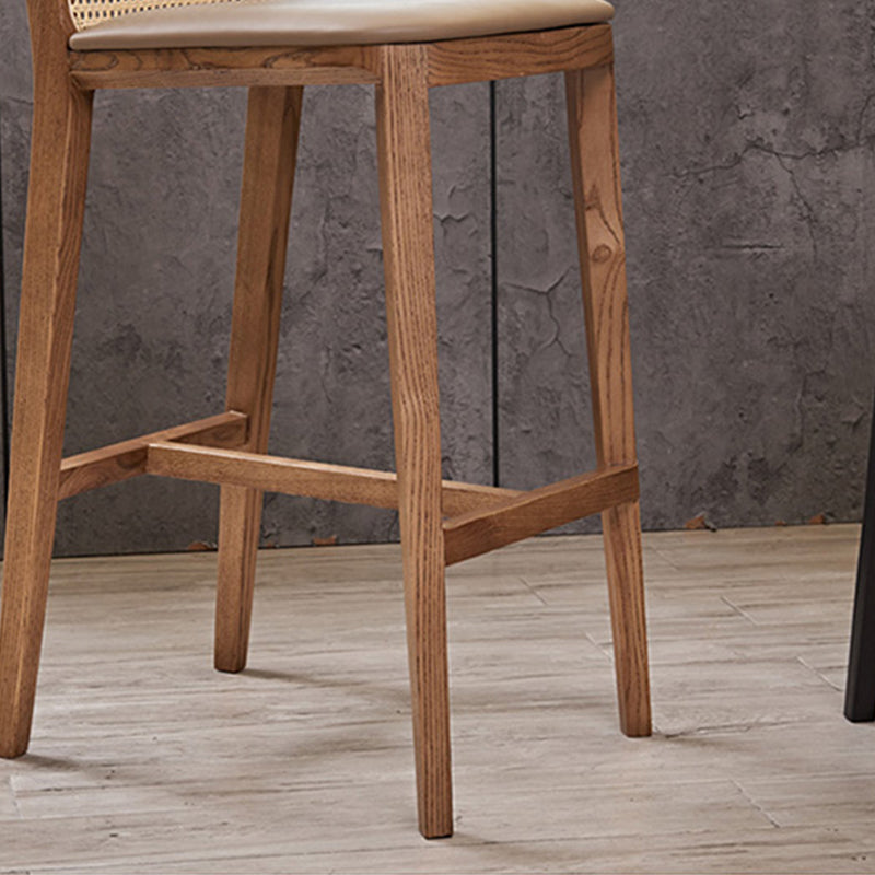 Solid Wood Dining Stools Faux Leather Bar Stools with Footrest