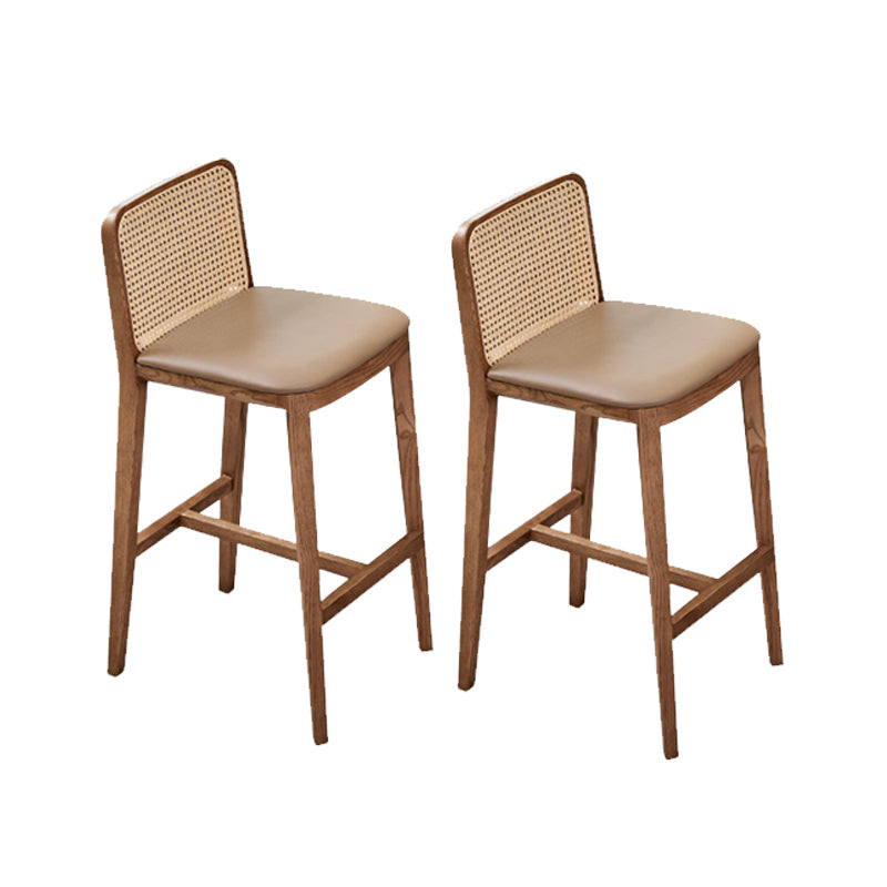 Solid Wood Dining Stools Faux Leather Bar Stools with Footrest