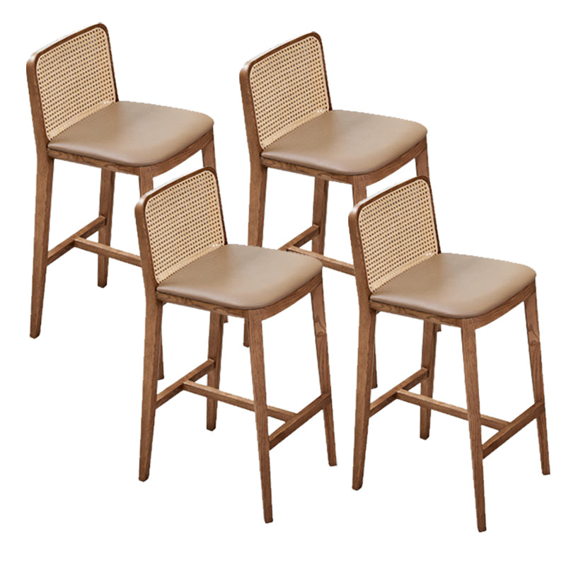 Solid Wood Dining Stools Faux Leather Bar Stools with Footrest