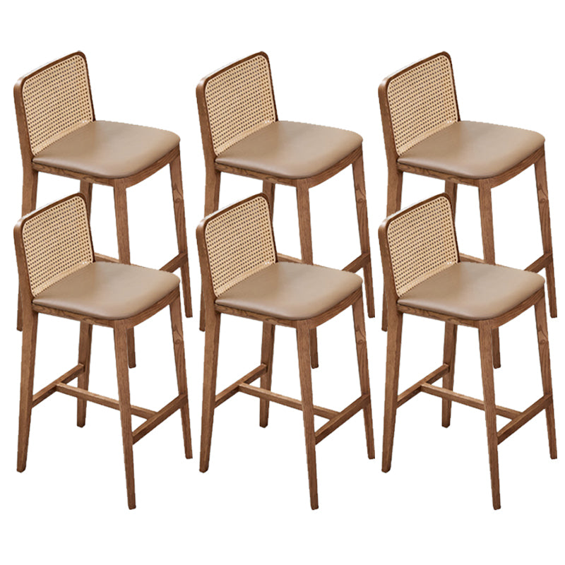 Solid Wood Dining Stools Faux Leather Bar Stools with Footrest