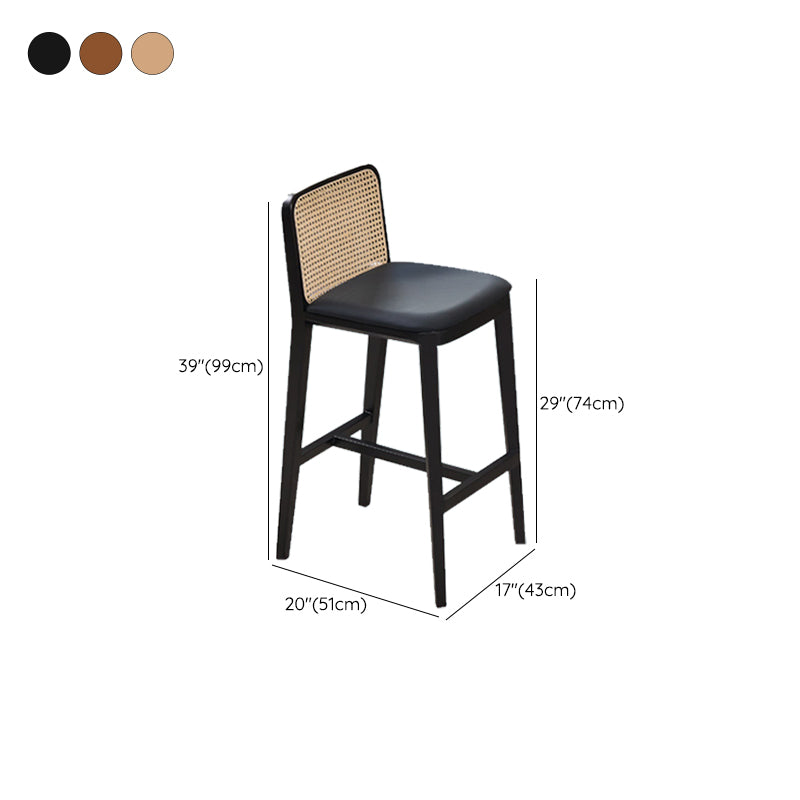Solid Wood Dining Stools Faux Leather Bar Stools with Footrest
