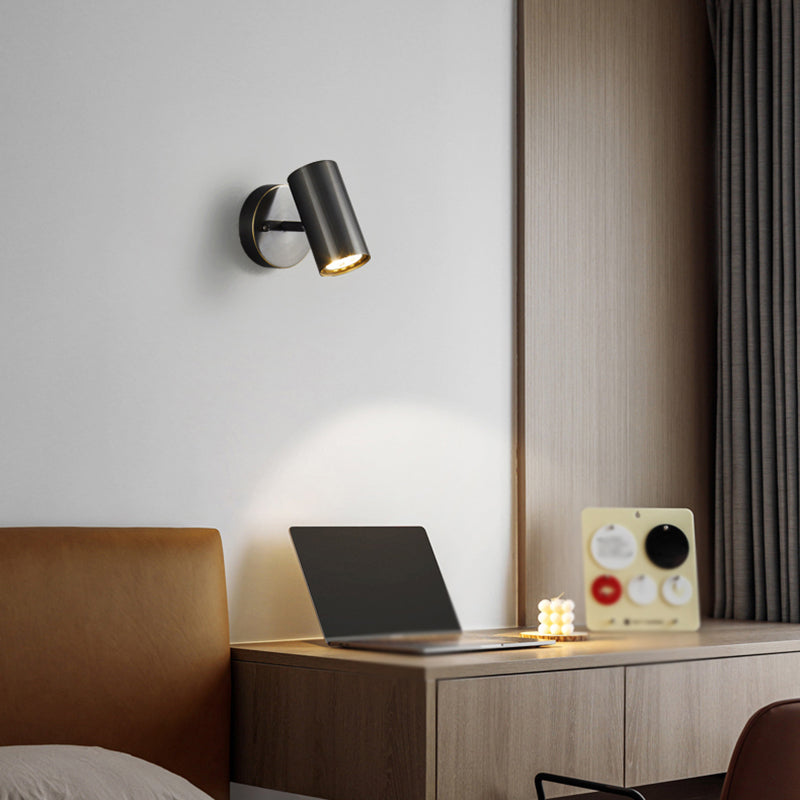 Metal Cylinder Shape Wall Lighting Modern Style 1 Light Wall Light Sconce in Black