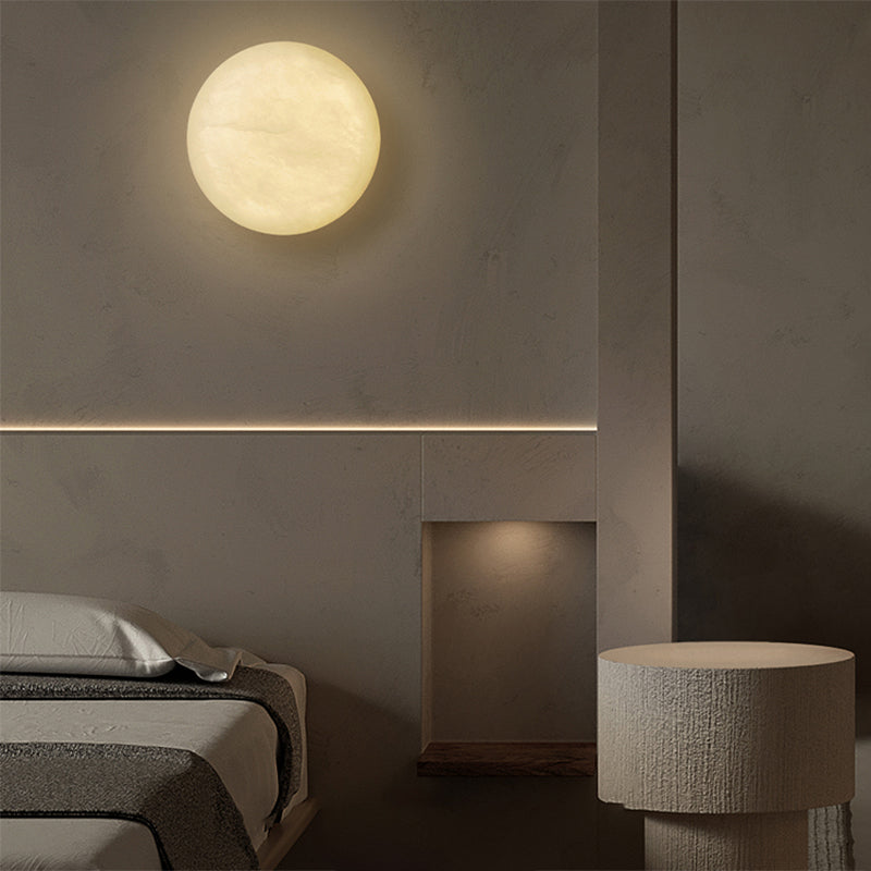 LED Wall Lamp Modern Round Wall Mount Lamp with Stone Shade for Bedroom