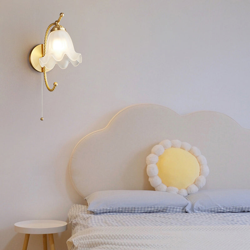 Glass Flower Shape Wall Lighting Modern Style 1 Light Wall Light Sconce in Gold