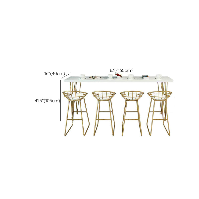 Glam Pine Wood Bar Table Rectangle Table Golden Legs for Milk Tea Shop
