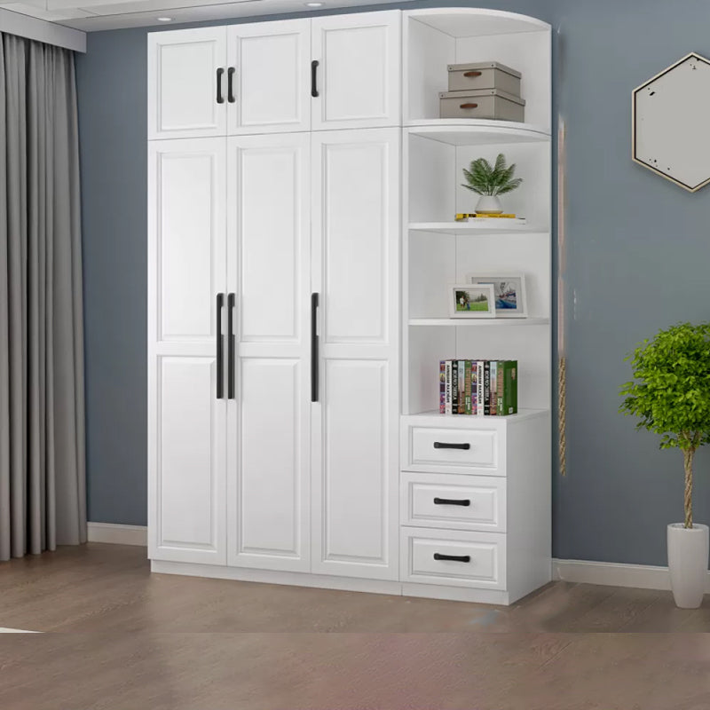 Freestanding Wood Frame Wardrobe Modern Hinged Soft Close Doors Wardrobe and Drawers