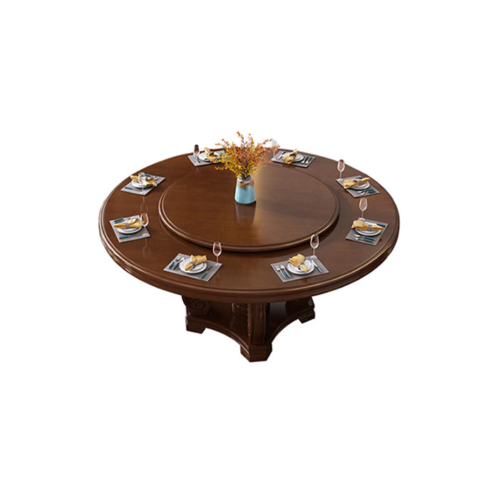 Round Solid Wood Dining Table Modern Turntable Furniture with Pedestal Base