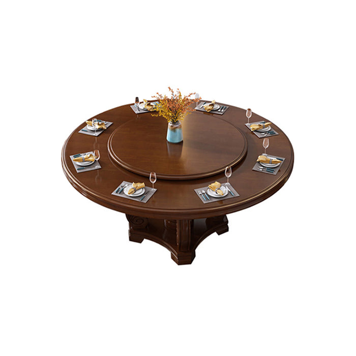 Round Solid Wood Dining Table Modern Turntable Furniture with Pedestal Base