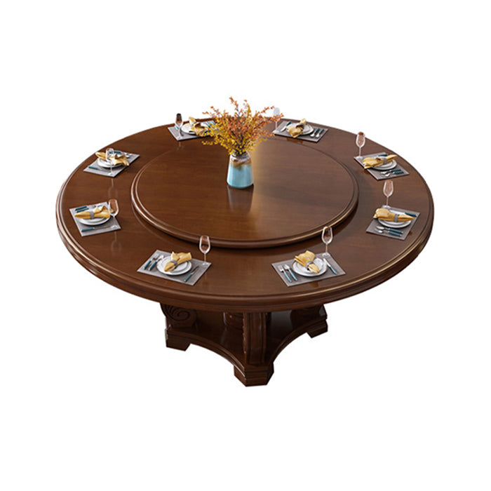 Round Solid Wood Dining Table Modern Turntable Furniture with Pedestal Base