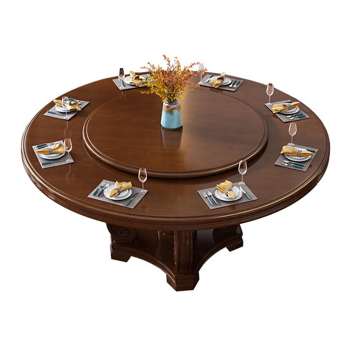 Round Solid Wood Dining Table Modern Turntable Furniture with Pedestal Base