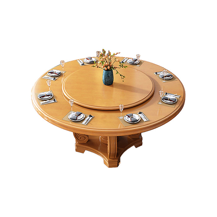 Round Solid Wood Dining Table Modern Turntable Furniture with Pedestal Base