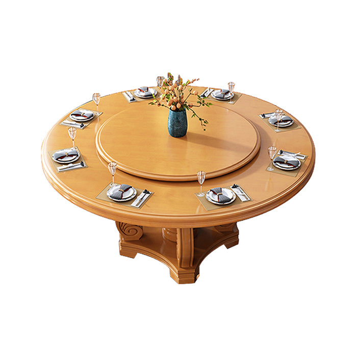 Round Solid Wood Dining Table Modern Turntable Furniture with Pedestal Base