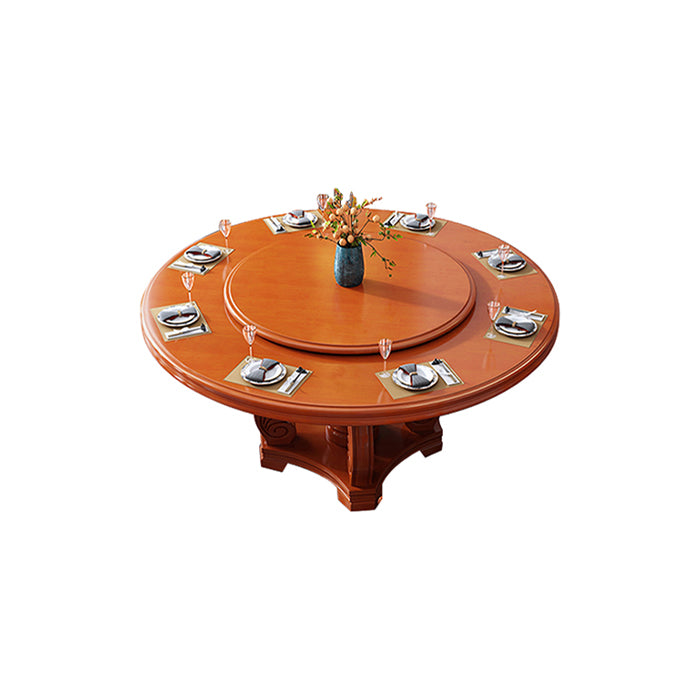 Round Solid Wood Dining Table Modern Turntable Furniture with Pedestal Base