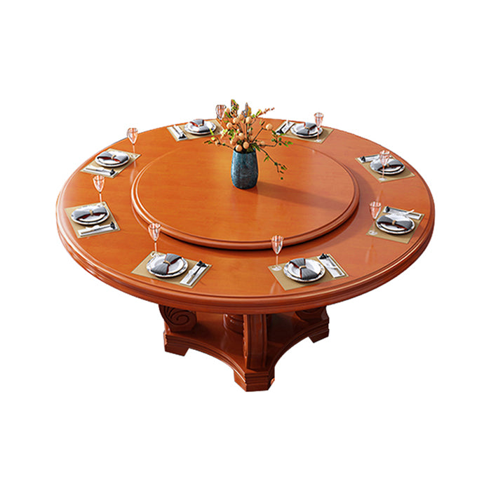 Round Solid Wood Dining Table Modern Turntable Furniture with Pedestal Base