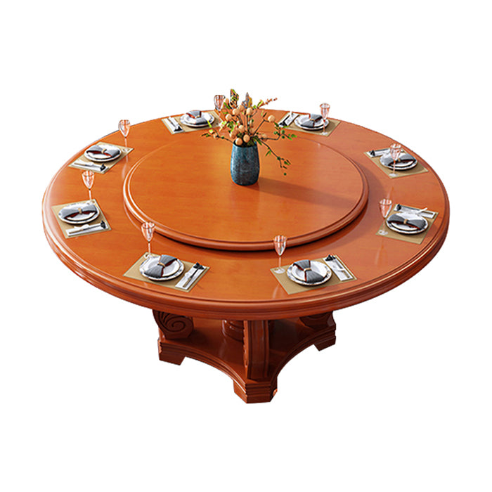 Round Solid Wood Dining Table Modern Turntable Furniture with Pedestal Base