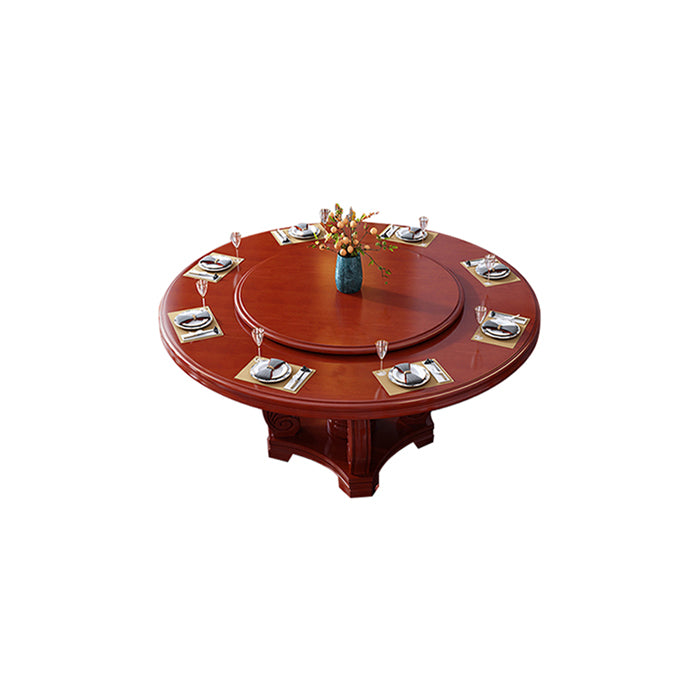 Round Solid Wood Dining Table Modern Turntable Furniture with Pedestal Base