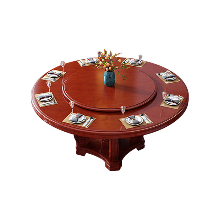 Round Solid Wood Dining Table Modern Turntable Furniture with Pedestal Base