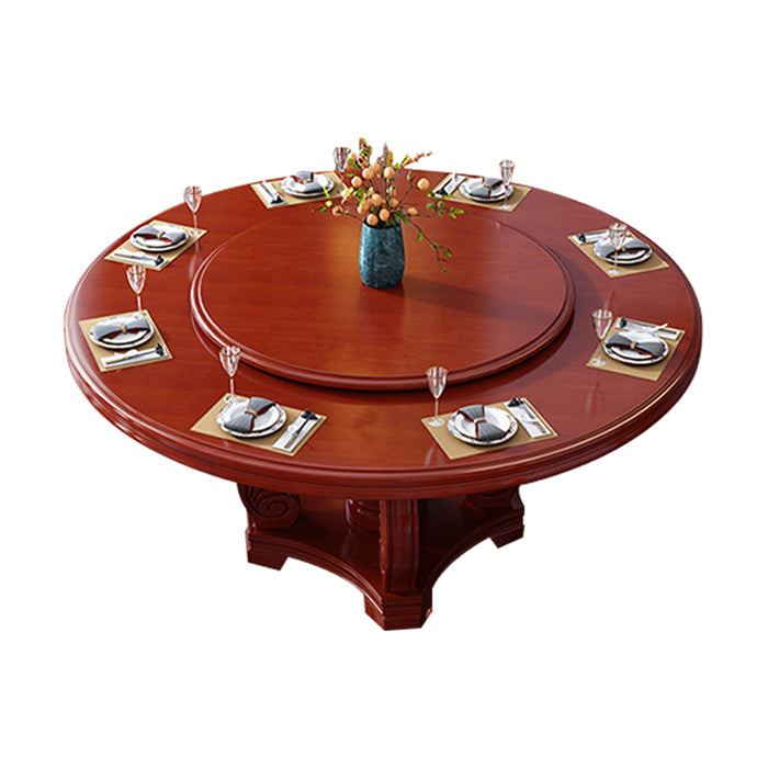 Round Solid Wood Dining Table Modern Turntable Furniture with Pedestal Base