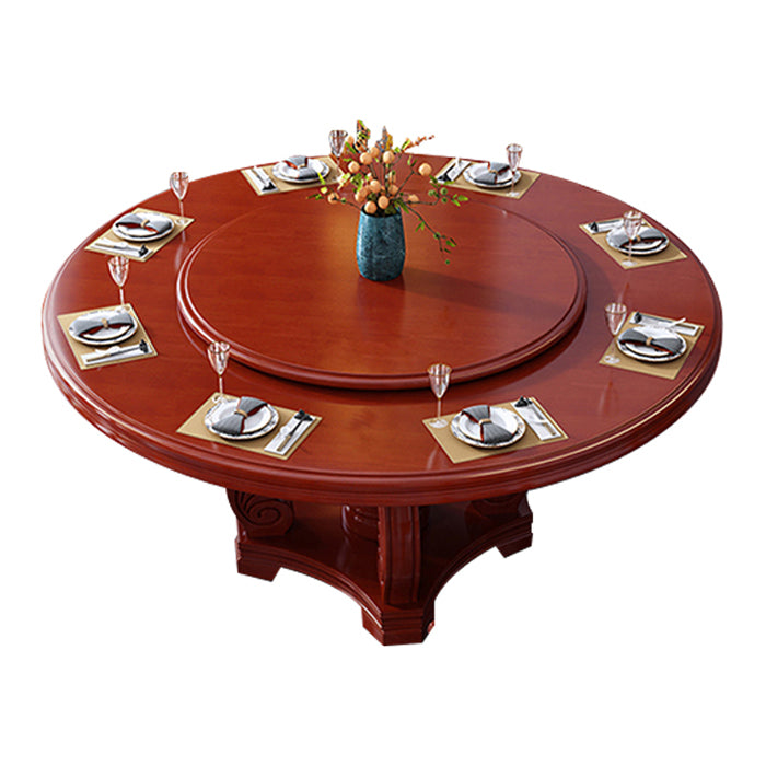 Round Solid Wood Dining Table Modern Turntable Furniture with Pedestal Base
