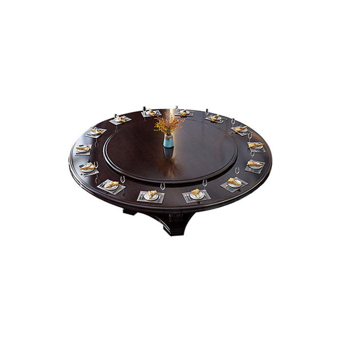 Round Solid Wood Dining Table Modern Turntable Furniture with Pedestal Base