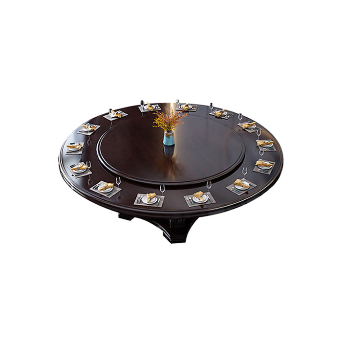 Round Solid Wood Dining Table Modern Turntable Furniture with Pedestal Base