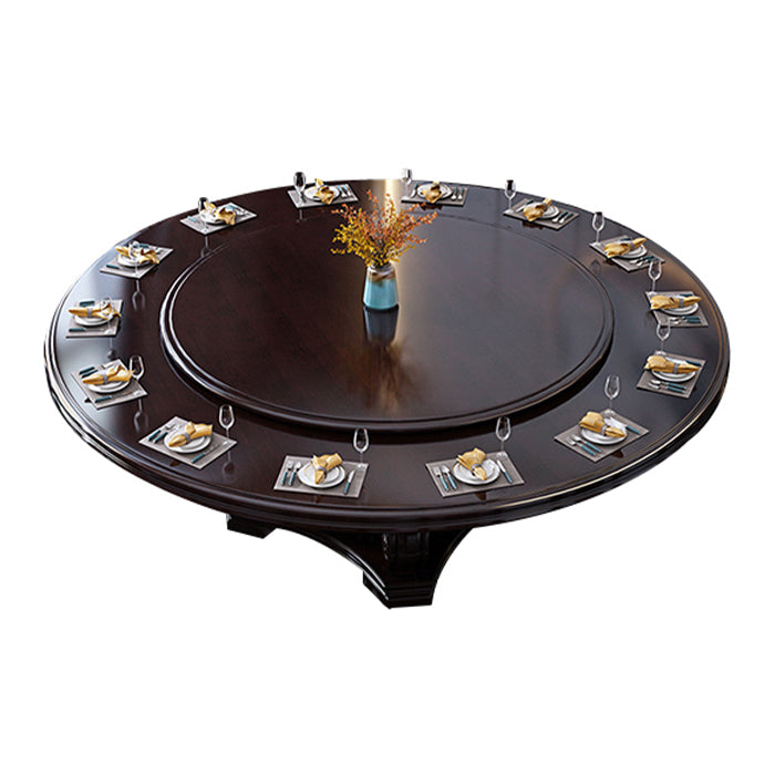 Round Solid Wood Dining Table Modern Turntable Furniture with Pedestal Base