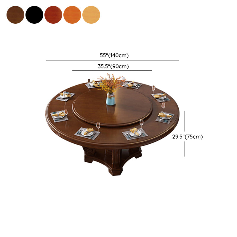 Round Solid Wood Dining Table Modern Turntable Furniture with Pedestal Base