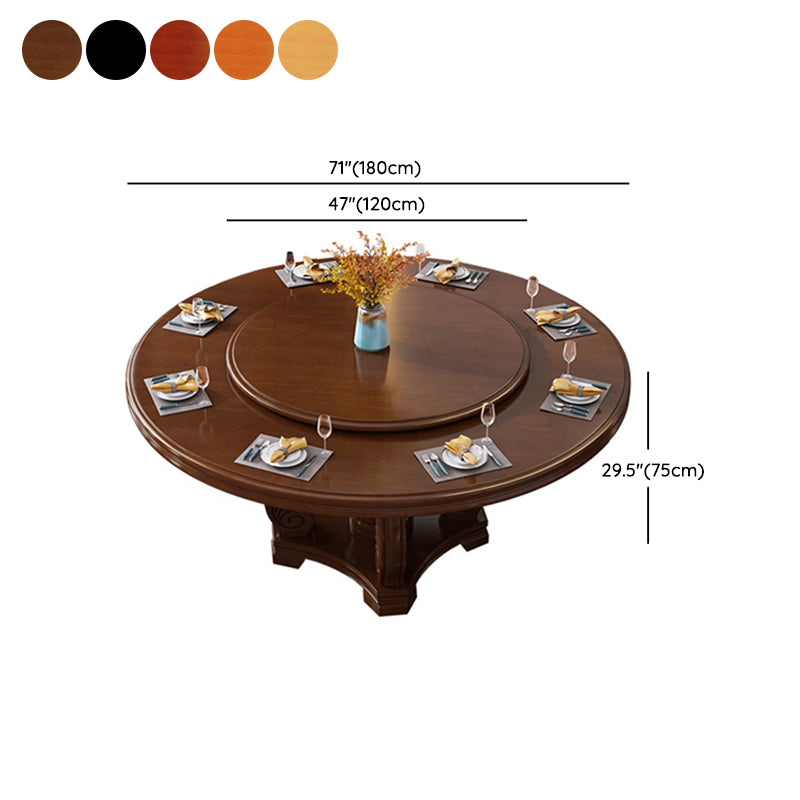 Round Solid Wood Dining Table Modern Turntable Furniture with Pedestal Base