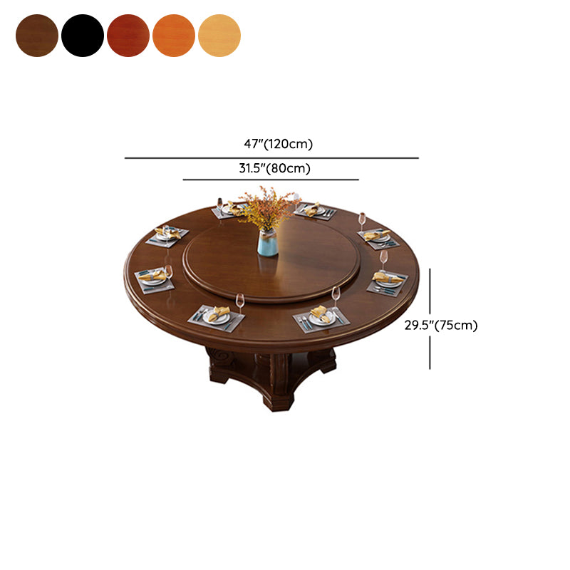 Round Solid Wood Dining Table Modern Turntable Furniture with Pedestal Base