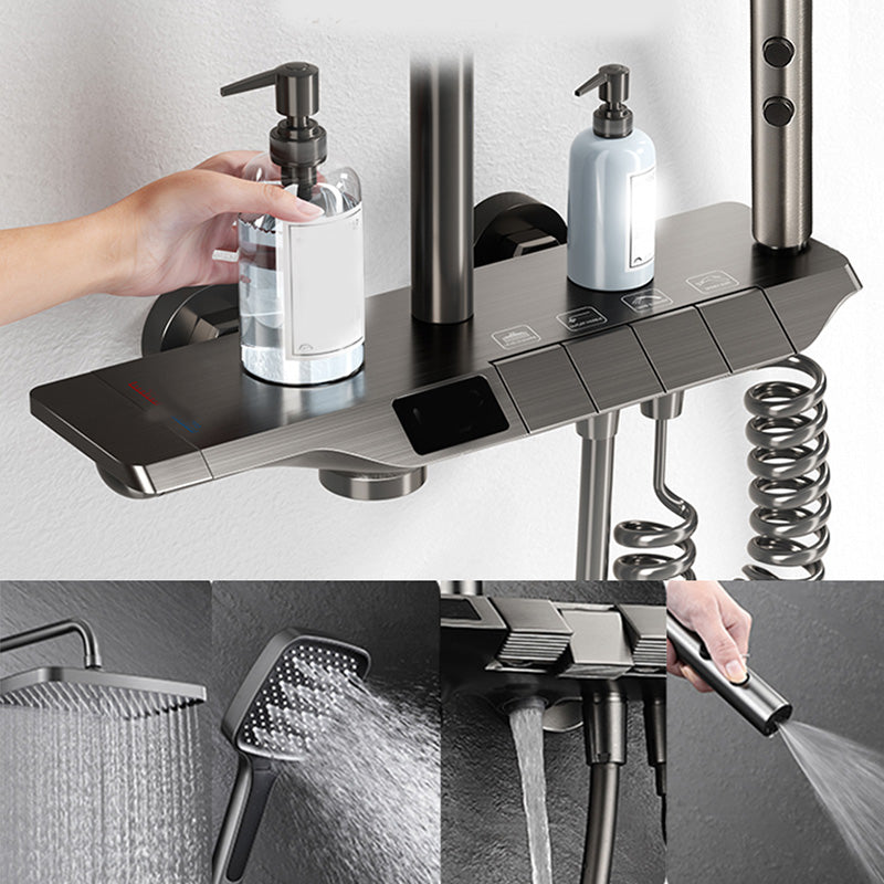 Modern Thermostatic Shower System Solid Color Slide Bar Included Shower Head Combo