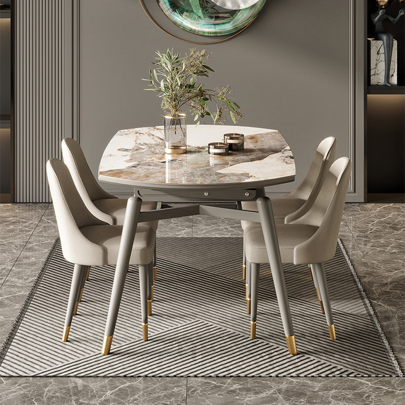 Extendable Sintered Stone Dining Table with Upholstered Chairs Set for Kitchen