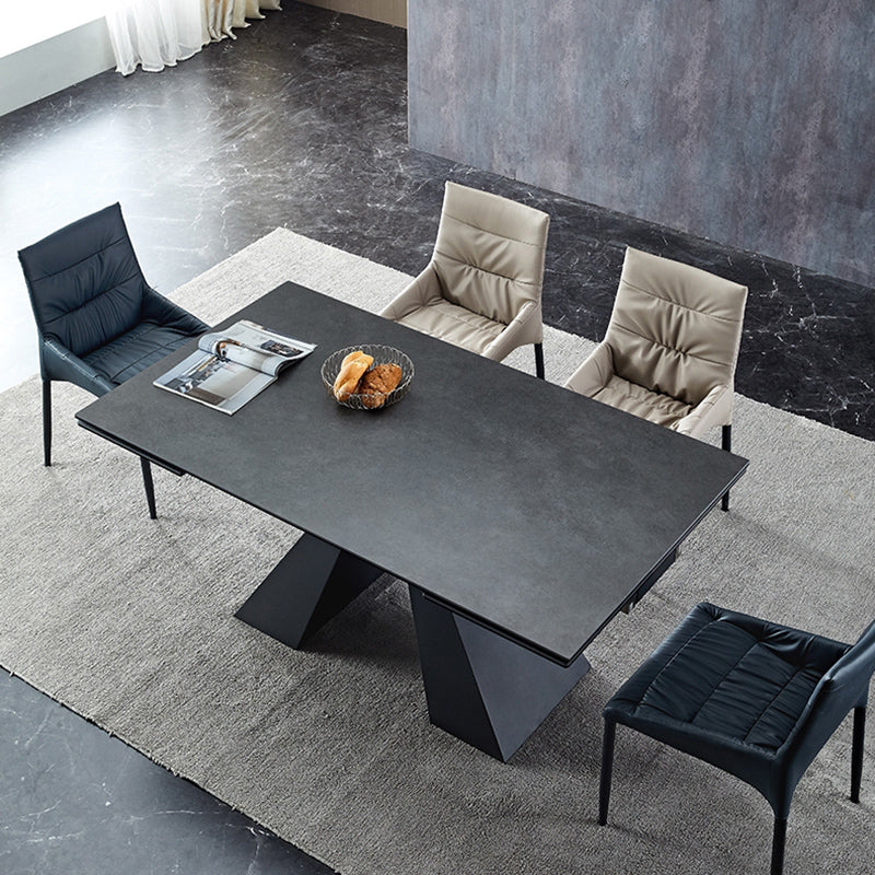 Contemporary 1/4/5 Pieces Dining Room Set Stone Rectangle Furniture in Black