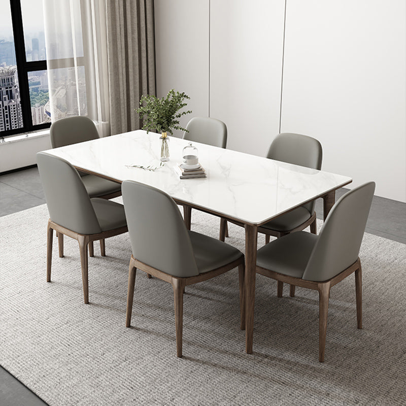 Contemporary 1/4/5/7 Pieces Dining Room Set Stone Rectangle Furniture in White
