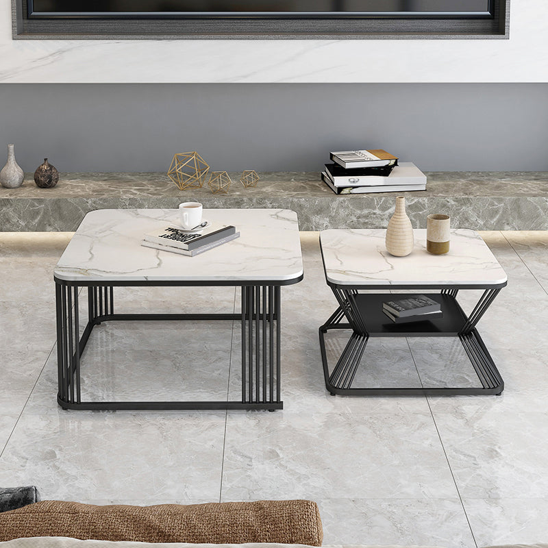 Square Coffee Table Slate Nesting Coffee Table Set with Storage