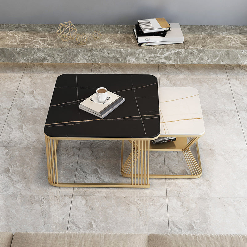 Square Coffee Table Slate Nesting Coffee Table Set with Storage