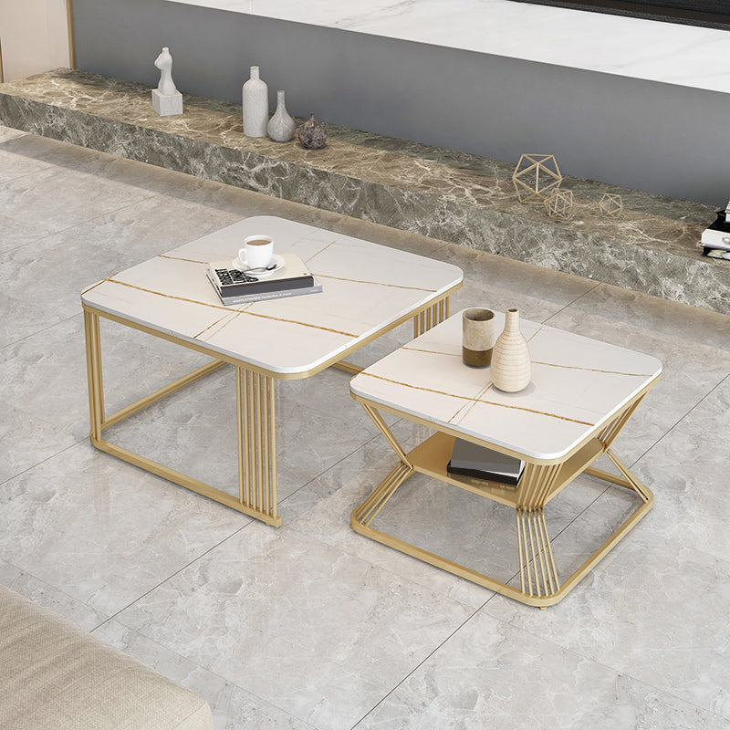 Square Coffee Table Slate Nesting Coffee Table Set with Storage