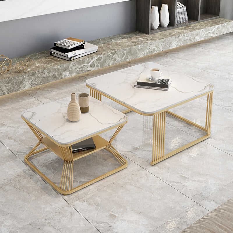 Square Coffee Table Slate Nesting Coffee Table Set with Storage