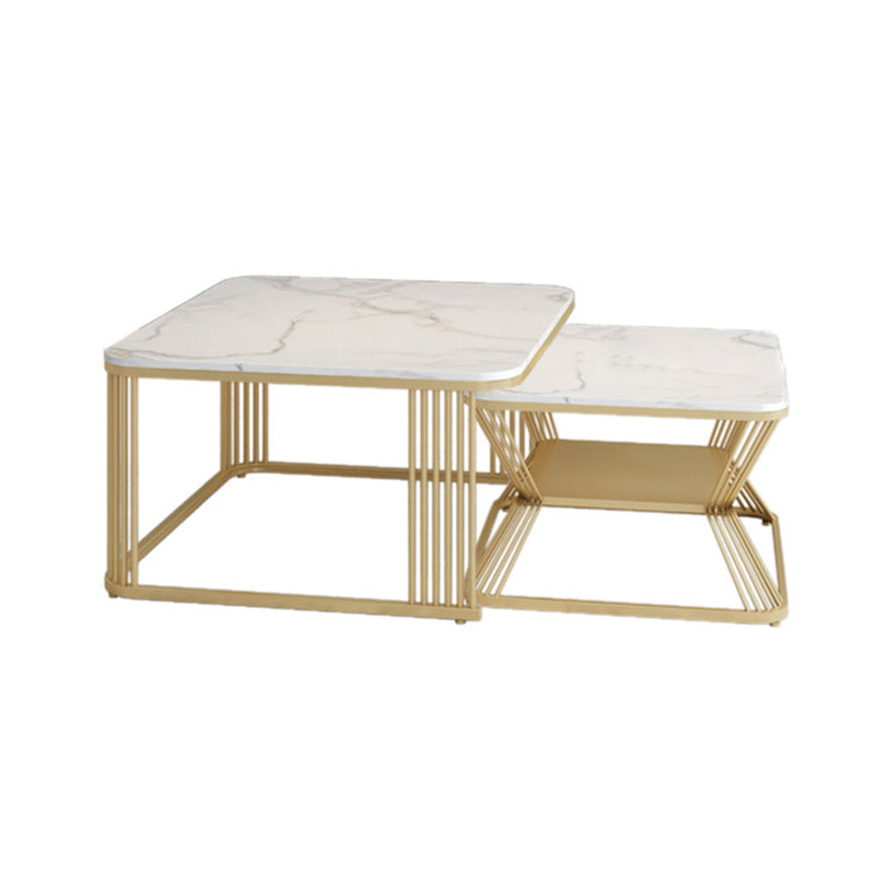 Square Coffee Table Slate Nesting Coffee Table Set with Storage