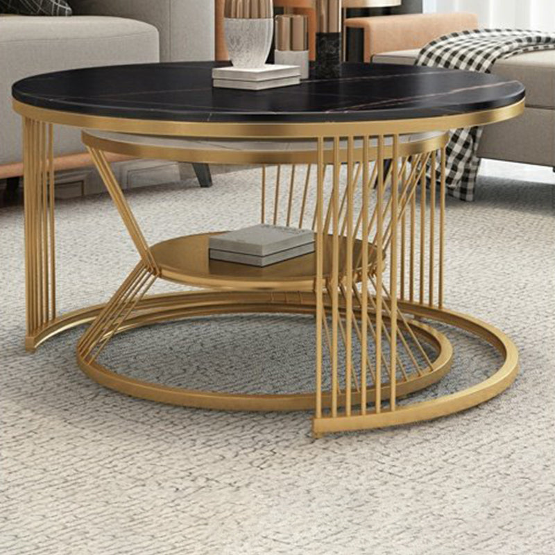 Slate Coffee Table Round Nesting Coffee Table Set with Storage