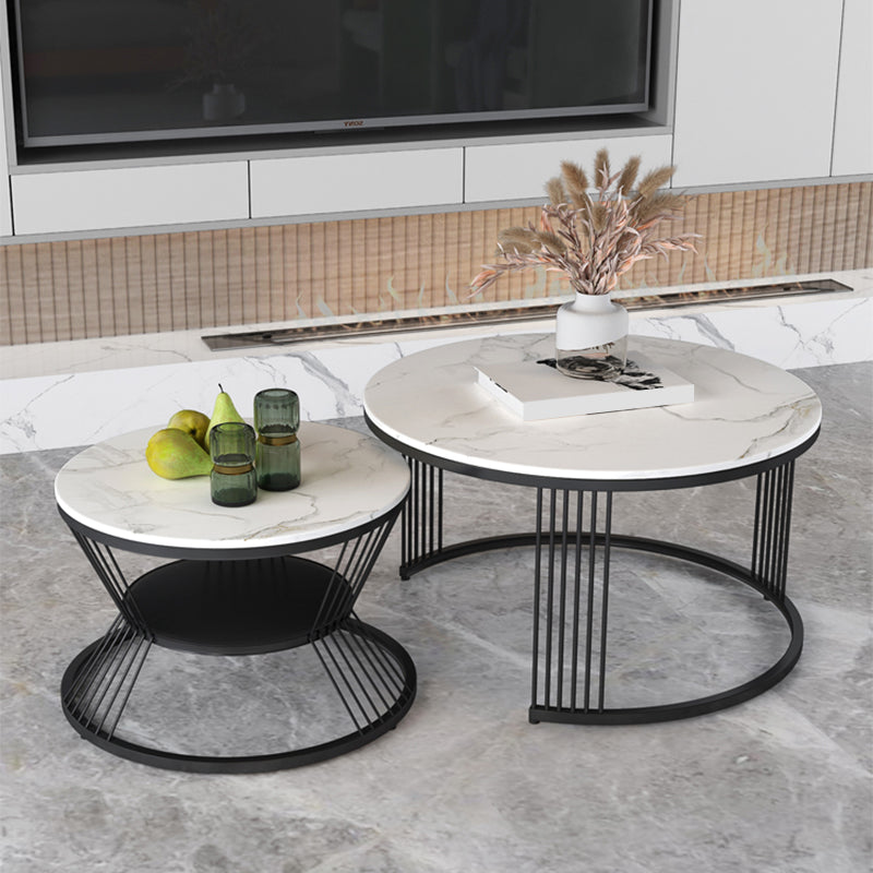 Slate Coffee Table Round Nesting Coffee Table Set for Living Room
