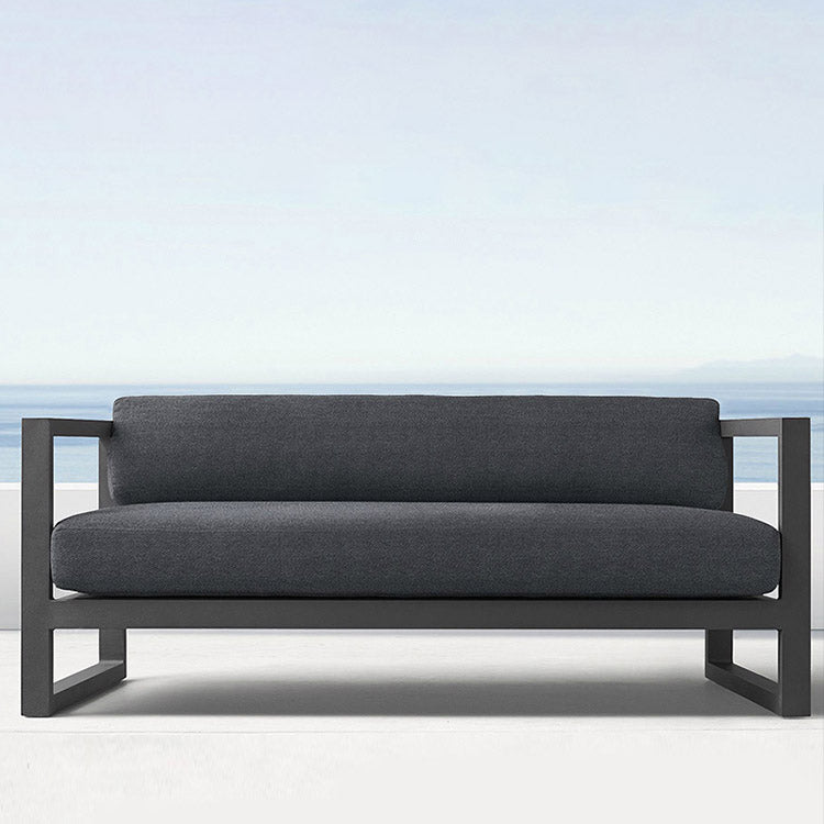 Modern Black Metal Frame Patio Sofa Simple Outdoor Loveseat with Cushion