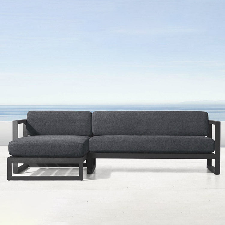 Modern Black Metal Frame Patio Sofa Simple Outdoor Loveseat with Cushion