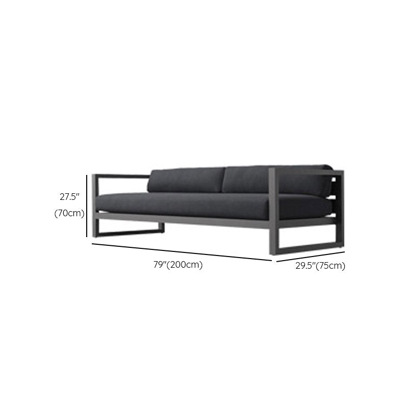 Modern Black Metal Frame Patio Sofa Simple Outdoor Loveseat with Cushion