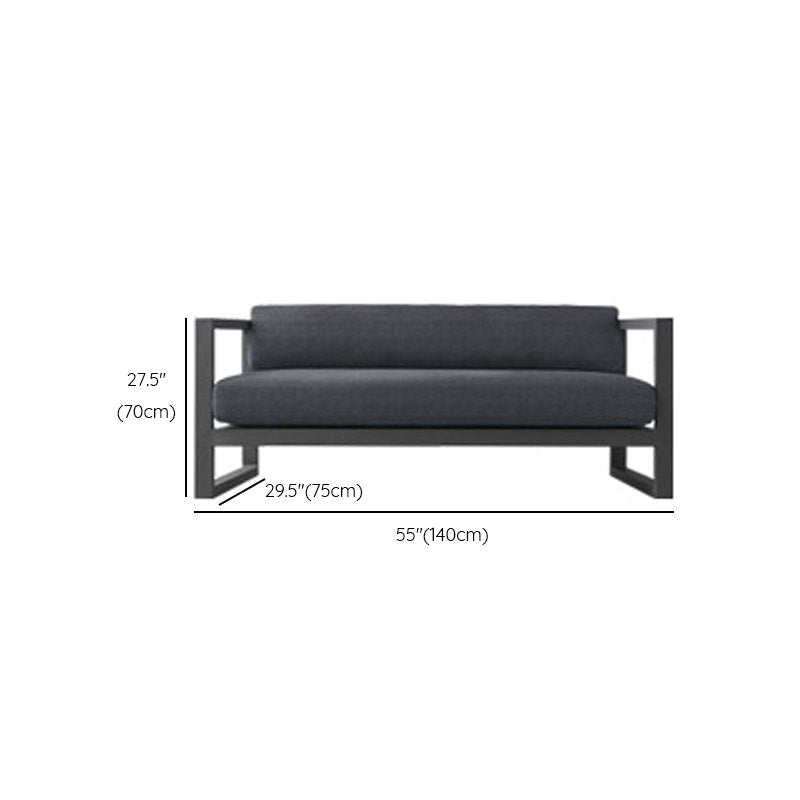 Modern Black Metal Frame Patio Sofa Simple Outdoor Loveseat with Cushion